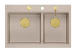 Quadri Hard Rock -kaksinkertainen beige graniitti pinta-asennusallas 76x50 cm, kultainen tulppa ja tarvikkeet 1208971663