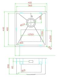 Pure.Sink Luxion Kultainen pesuallas 36x40 cm, alakaappi, tasoasennus ja pinta-asennus PLX3640-60
