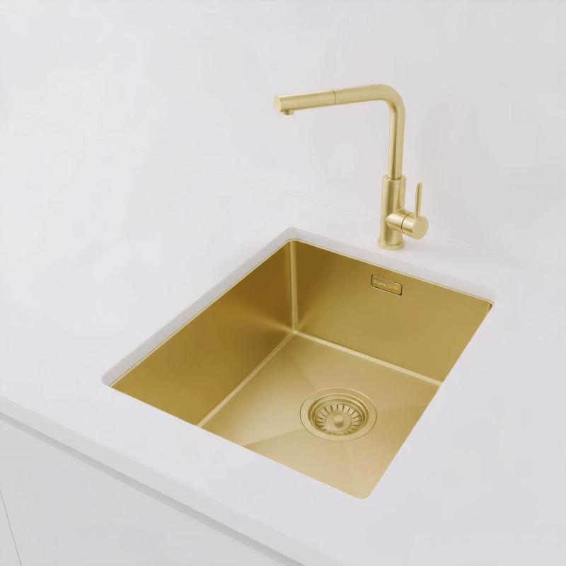 Pure.Sink Luxion Kultaiset pesualtaat 36x40 cm, alakaappi, tasoasennus ja pinta-asennus PLX3640-60