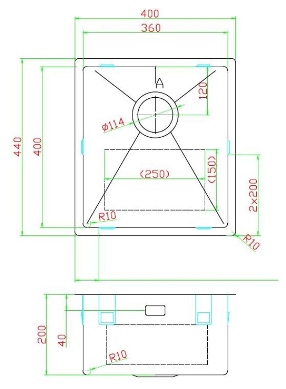 Pure.Sink Luxion Kultainen pesuallas 36x40 cm, alakaappi, tasoasennus ja pinta-asennus PLX3640-60