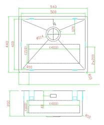 Pure.Sink Luxion ruostumaton teräsallas 50x40 cm, alakaappi, tasoasennus ja pinta-asennus PLX5040-02