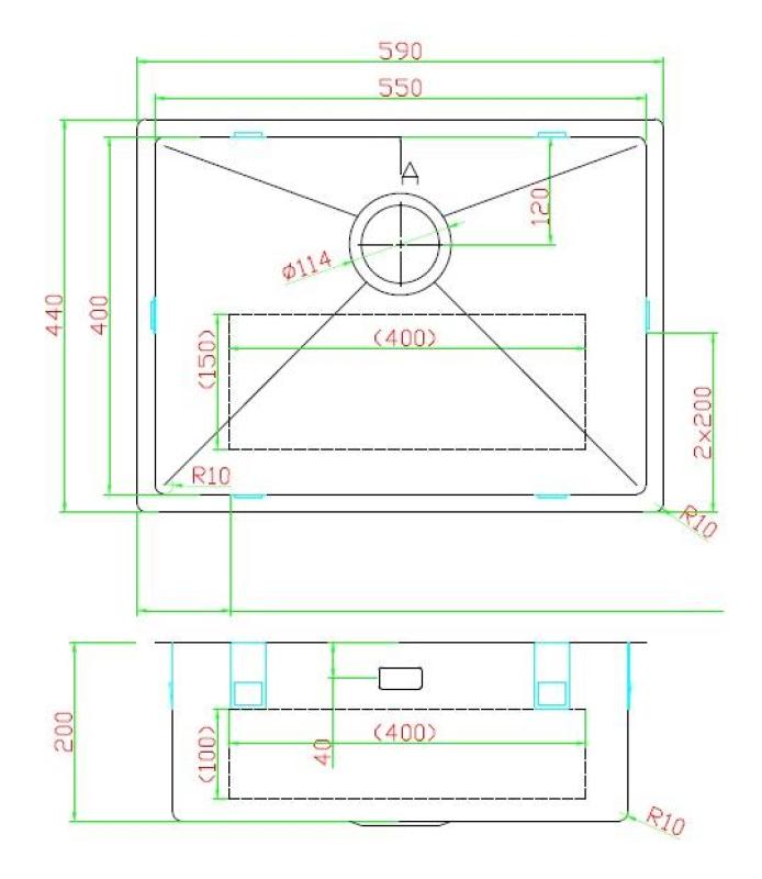 Pure.Sink Luxion Kultainen pesuallas 55x40 cm, alakaappi, tasoasennus ja pinta-asennus PLX5540-60
