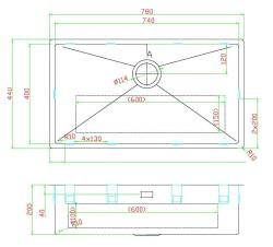 Pure.Sink Luxion Suuri kultainen pesuallas 74x40 cm, alakaappi, tasoasennus ja pinta-asennus PLX7440-60
