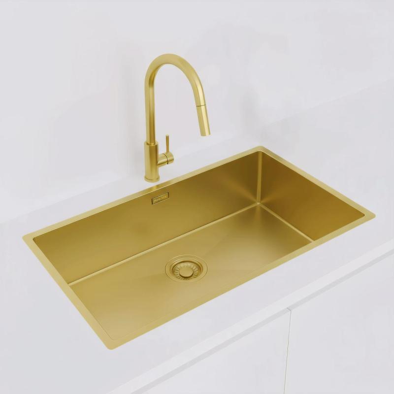 Pure.Sink Luxion Suuri kultainen pesuallas 74x40 cm, alakaappi, tasoasennus ja pinta-asennus PLX7440-60