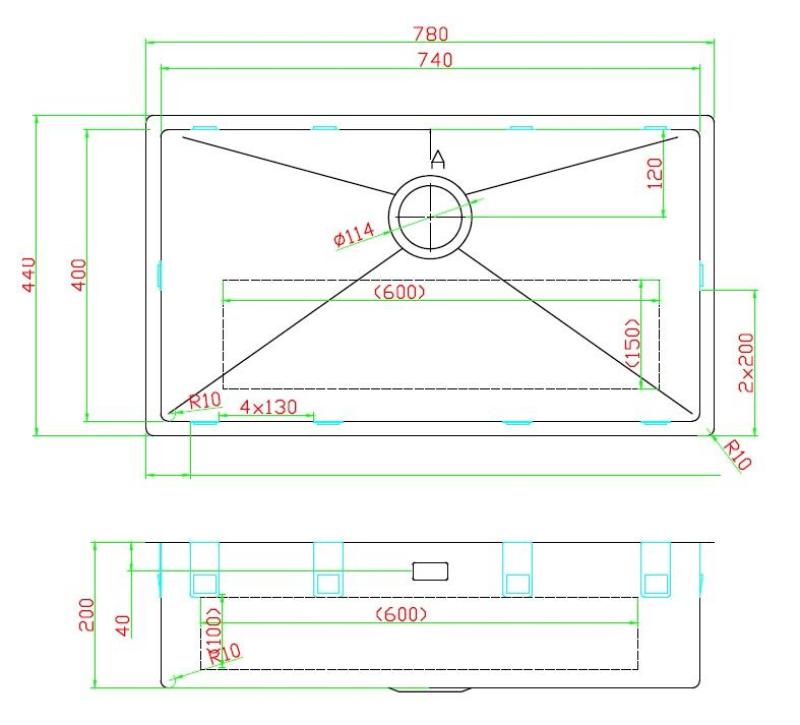 Pure.Sink Luxion Suuri kultainen pesuallas 74x40 cm, alakaappi, tasoasennus ja pinta-asennus PLX7440-60