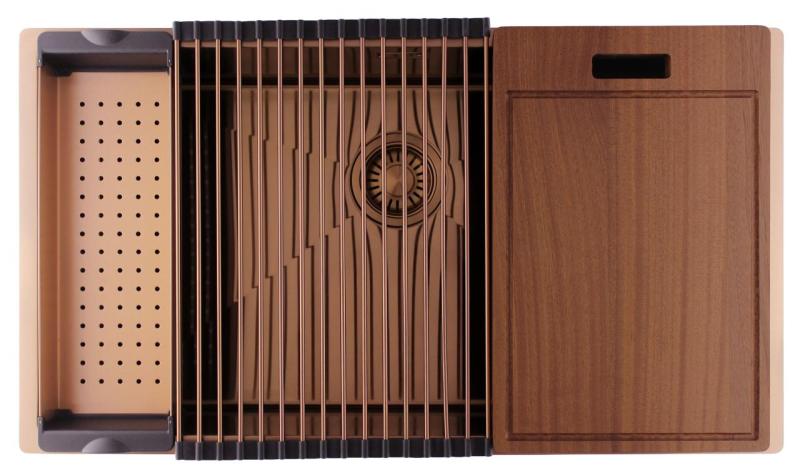 Pure.Sink Luxion Suuri kuparinen pesuallas 74x40 cm, alakaappi, tasoasennus ja pinta-asennus PLX7440-62