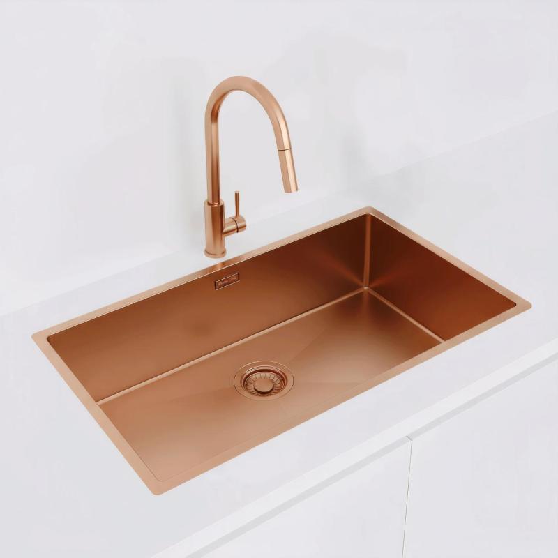 Pure.Sink Luxion Suuri kuparinen pesuallas 74x40 cm, alakaappi, tasoasennus ja pinta-asennus PLX7440-62