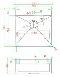 Pure.Sink Luxion Kuparinen pesuallas 51x50 cm Tapwing hananreikäpankki PLX5150T-62