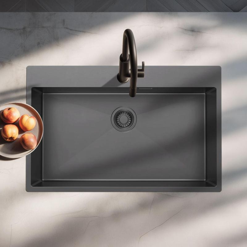 Pure.Sink Luxion Suuri Gun metal -tiskialtaan 78x50 cm Tapwing hanan kiinnitysputki PLX7850T-61