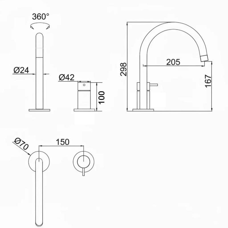 Pure.Sink Luxion 2-reikäinen massiivinen ruostumaton teräs keittiöhanat pyöreällä ulostulolla PLX2HR-02