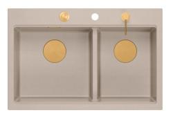 Quadri Hard Rock Double Beige Graniitti Päällekkäinen Pesuallas 76x50 cm Kuparitulppa ja lisävarusteet 1208971726