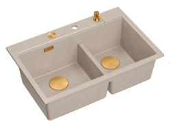 Quadri Hard Rock Double Beige Graniitti Päällekkäinen Pesuallas 76x50 cm Kuparitulppa ja lisävarusteet 1208971726