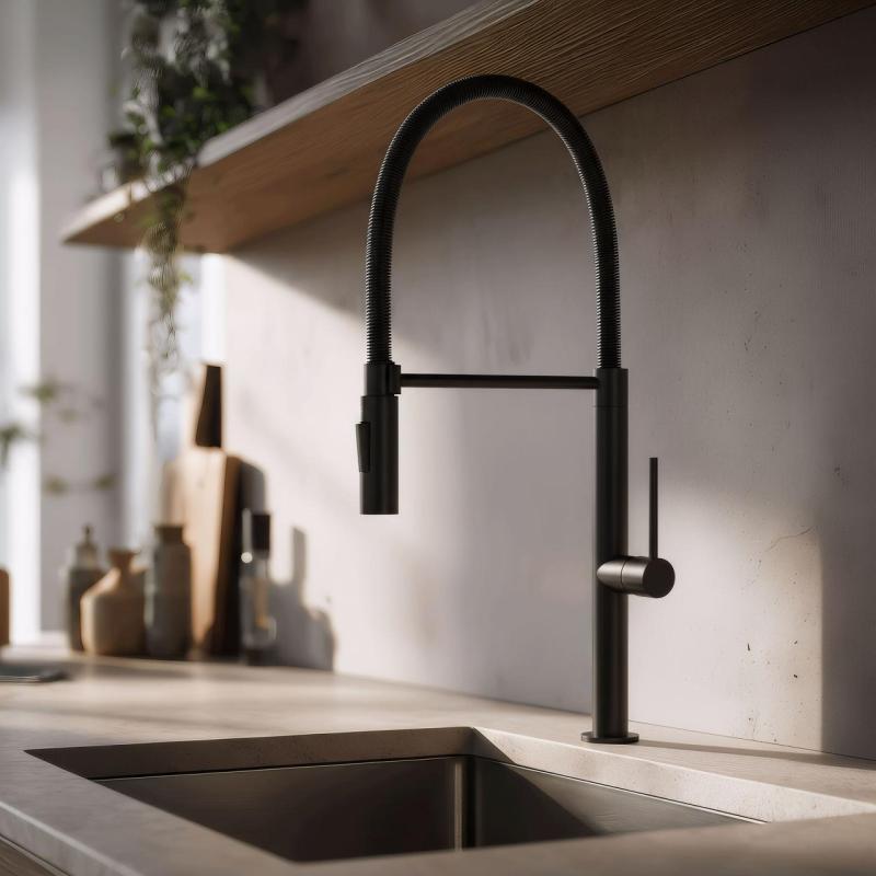 Pure.Sink Luxion Matte Black professional kitchen faucet with flexible spout and 2 spray modes PLXFLEX-10
