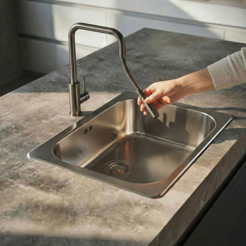 Pure.Sink Luxion Gun metal -keittiöhanat, neliönmuotoiset, ulosvedettävällä suuttimella PLXSQUA-61
