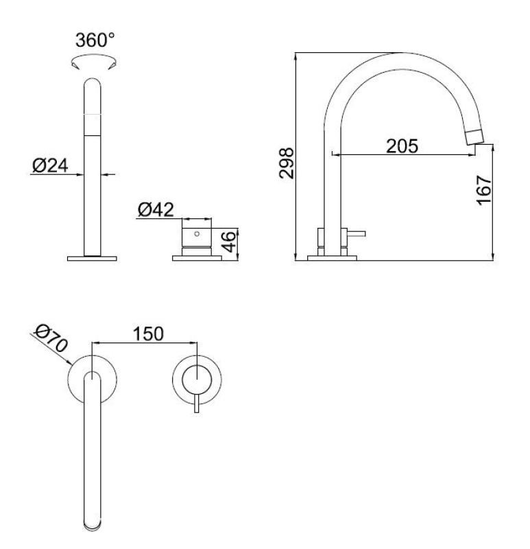 Pure.Sink Luxion 2-reikäinen kuparinen keittiöhanan pyöreällä suuttimella PLX2HR-62