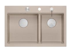 Quadri Hard Rock Double Beige Graniitti Päällekkäinen Pesuallas 76x50 cm RST tulppa ja lisävarusteet 1208971749