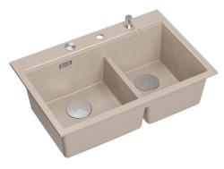 Quadri Hard Rock Double Beige Graniitti Päällekkäinen Pesuallas 76x50 cm RST tulppa ja lisävarusteet 1208971749