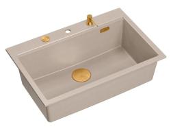 Quadri Hard Rock Beige graniittinen päälle asennettava suuri tiskiallas 76x50cm, mukaan lukien kuparinen tulppa ja lisävarusteet 1208971750