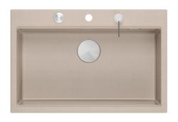 Quadri Hard Rock Beige graniitti päälle asennettava suuri pesuallas 76x50cm, mukaan lukien ruostumaton teräs tulppa ja tarvikkeet 1208971751