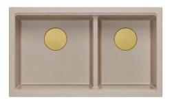 Quadri Newport II Kaksoisbeige Graniitti Päällekkäinen Tiskiallas 76x45 cm Kultaisella Tulppalla 1208971753