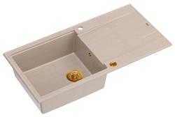 Quadri Luton beige graniittinen päälle asennettava tiskiallas kuivausalueella, kääntyvä 100x50cm kuparitulpalla 1208971770
