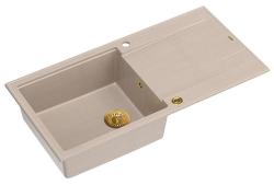 Quadri Luton beige graniitti tasoon asennettava tiskiallas leikkuulaudalla, kääntyvä 100x50cm kultaisella tulppalla 1208971771