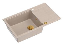 Quadri Luton beige graniitti iso päälle asennettava tiskiallas, jossa on kuivausalusta, käännettävä 86x50cm, kultaisella tulppa 1208971774