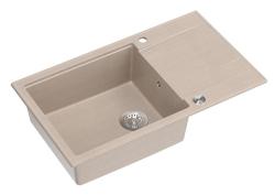 Quadri Luton beige graniitti suuri päälle asennettava tiskiallas, kääntyvällä kuivausalueella, koko 86x50 cm, ruostumattomasta teräksestä valmistettu tulppa 1208971775