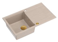 Quadri Luton beige graniittinen päälle asennettava tiskiallas, jossa on kuivausalue, kääntyvä 86x50cm, kultaisella tulppa 1208971778
