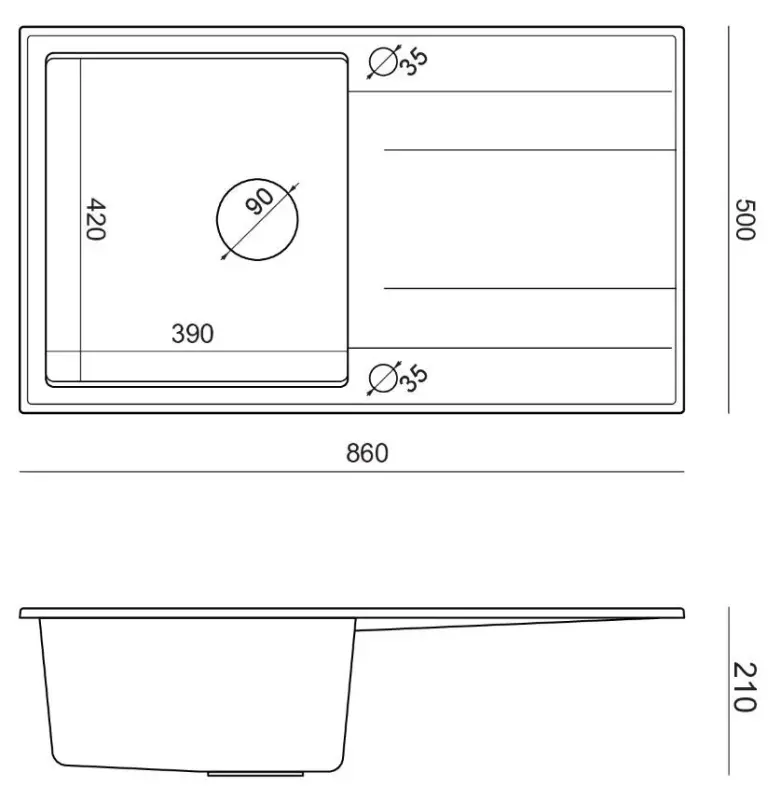 Quadri Luton pearl beige graniitti päälle asennettava tiskiallas, jossa on kuivausalue, käännettävä 86x50cm, kultaisella tulppalla 1208971778