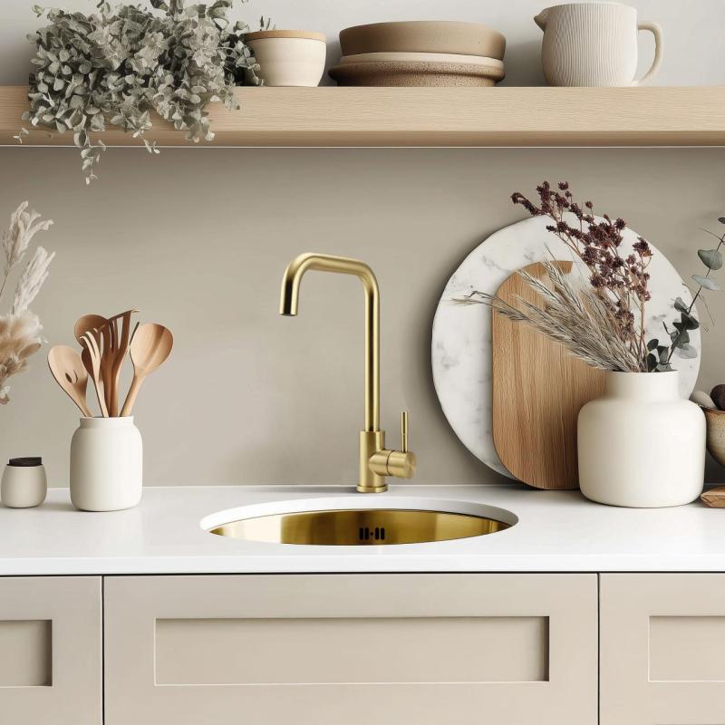 Pure.Sink Rondo Kultainen Pyöreä Pesuallas tasoon upotettava, alapuolinen ja päälle asennettava 38 cm PRN38-60