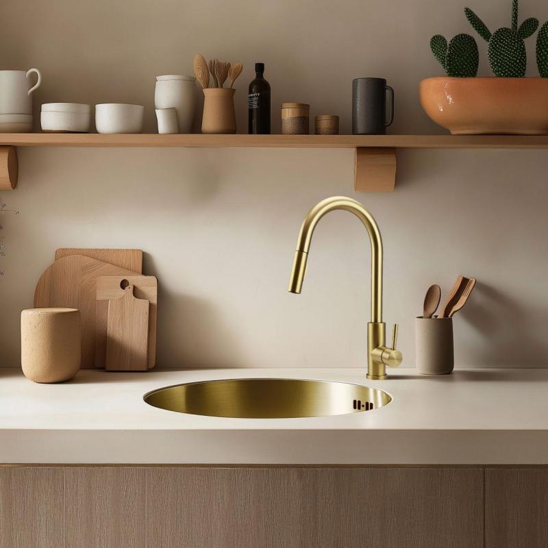 Pure.Sink Rondo Kultainen Pyöreä Pesuallas tasoon upotettava, alapuolinen ja päälle asennettava 38 cm PRN38-60