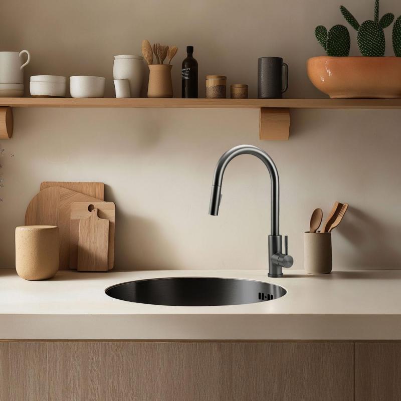 Pure.Sink Rondo Gun metal Pyöreä Pesuallas tasoon upotettava, alapuolelle asennettava ja päällä asennettava 38 cm PRN38-61
