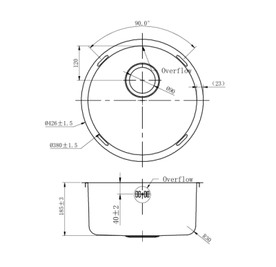 Pure.Sink Rondo Kuparinen Pyöreä Pesuallas tasoon upotettava, alapuolelta kiinnitettävä ja päälle asennettava 38 cm PRN38-62