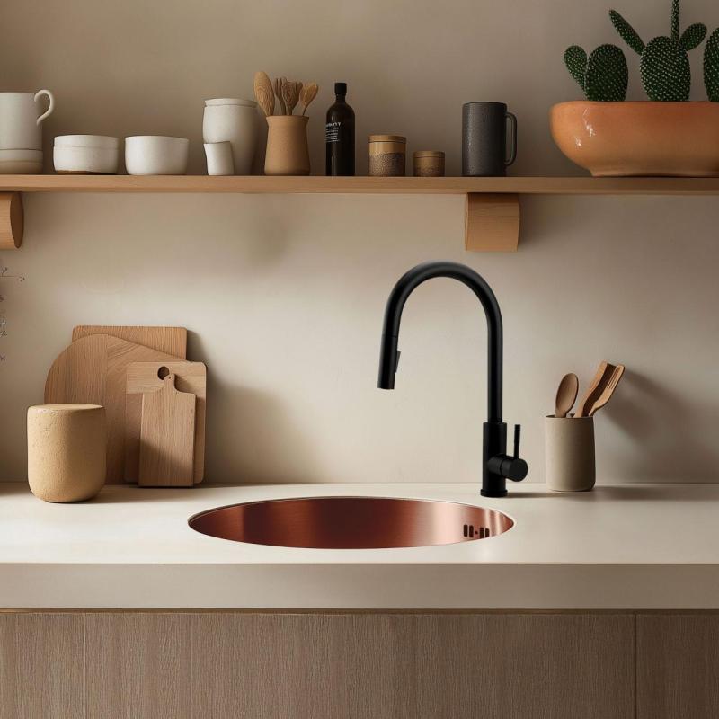 Pure.Sink Rondo Kuparinen Pyöreä Pesuallas tasoon upotettava, alapuolelta kiinnitettävä ja päälle asennettava 38 cm PRN38-62
