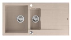 Quadri Luton beige graniitti päälle asennettava 1,5 altaan tiskiallas, jossa on kääntyvä kuivausalue 100x50cm ja ruostumattomasta teräksestä valmistettu tulppa 1208971794
