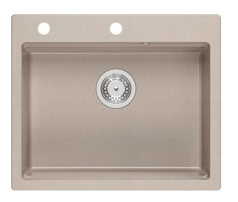 Quadri Durham Pearl Beige graniitti päälle asennettava tiskiallas 595x500, jossa on saippua-annostelija, leikkuulauta, upotettava allas ja rullattava matto 1208971814