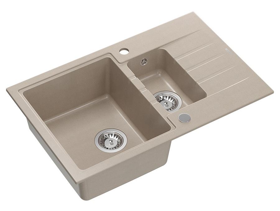 Quadri Cardigan Pearl Beige 1.5 granite built-in sink with drainer reversible 78x50cm 1208971815 - Productafbeelding 2