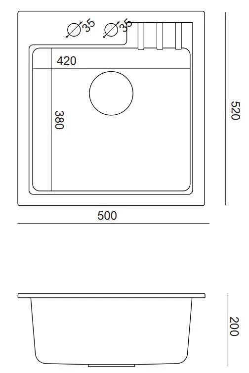 Quadri Cardigan Pearl beige granite built-in sink 50x52cm with faucet hole bank 1208971818 - Productafbeelding 3