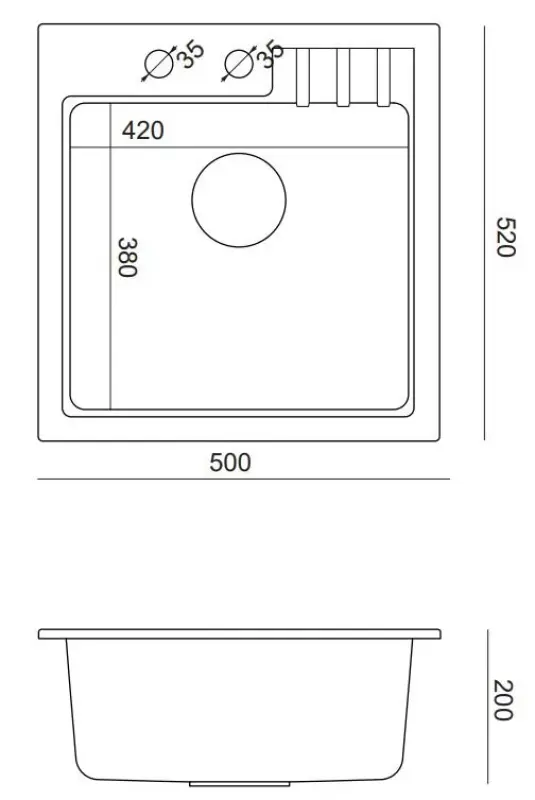 Quadri Cardigan Pearl beige granite built-in sink 50x52cm with faucet hole bank 1208971818
