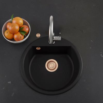 GraniteMy Bremenin pyöreä graniittiallas 43 cm, musta päälle- ja alapuolelle asennettava, hanareikä ja kuparitulppa 1208971837