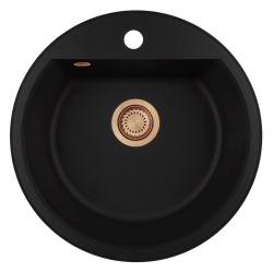 GraniteMy Bremenin pyöreä graniittiallas 43 cm, musta, päälle asennettava ja alapuolinen, hanareiän ja automaattisen kuparitulpan kanssa 1208971838