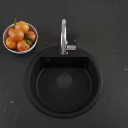 GraniteMy Bremen pyöreä graniittiallas 43 cm musta, pinta- ja alapuolinen asennus, hanareiällä ja automaattisella mustalla tulppalla 1208971839