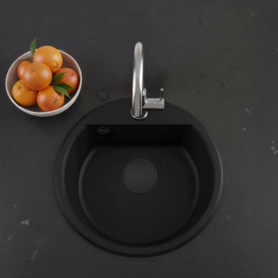 GraniteMy Bremen pyöreä graniittiallas 43 cm musta, pinta- ja alapuolinen asennus, hanareiällä ja automaattisella mustalla tulppalla 1208971839