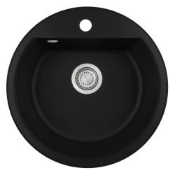 GraniteMy Bremen pyöreä 43 cm musta graniittiallas, päälle- ja alapuolinen asennus, hanareiän ja automaattisen ruostumattoman teräs tulpan kanssa 1208971840