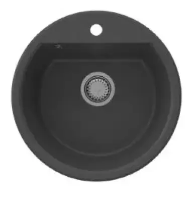 GraniteMy Bremen pyöreä 43 cm musta graniittiallas, päälle- ja alapuolinen asennus, hanareiän ja automaattisen ruostumattoman teräs tulpan kanssa 1208971840