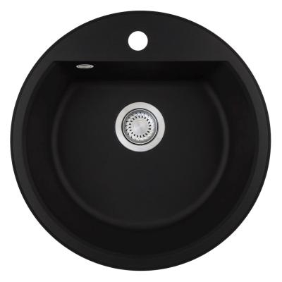 GraniteMy Bremen pyöreä 43 cm musta graniittiallas, päälle- ja alapuolinen asennus, hanareiän ja automaattisen ruostumattoman teräs tulpan kanssa 1208971840