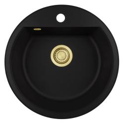 GraniteMy Bremen pyöreä graniittiallas 43 cm musta, asennus ja alarakenne, hana-aukolla ja kultaisella tulppalla 1208971841