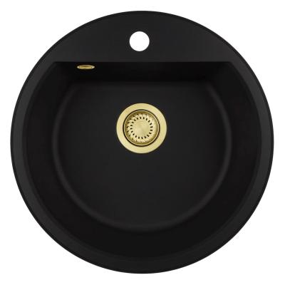 GraniteMy Bremen pyöreä graniittiallas 43 cm musta, päälle- ja alapuolinen asennus, hana-aukolla ja automaattisella kultaisella tulppa 1208971843