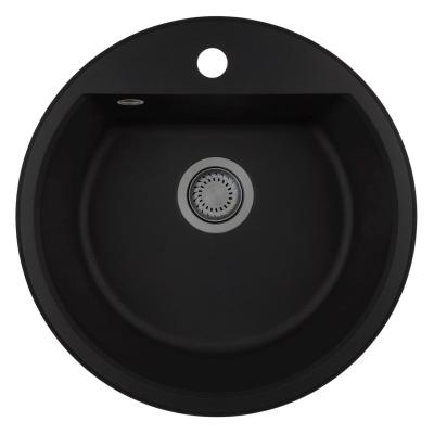 GraniteMy Bremenin pyöreä graniittiallas 43 cm, musta, päälle asennettava ja alapuolinen, hana-aukolla ja automaattisella gun metal -pistokkeella 1208971844